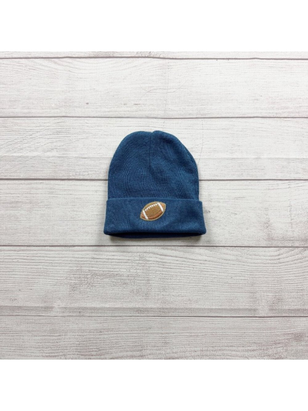 Knit Beanie Embroidered Football Patch Warm Winter Hat Toddler Unisex One Size